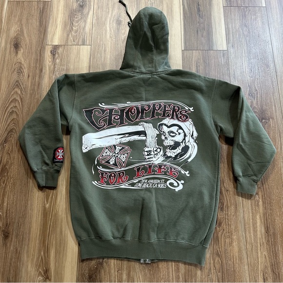 Vintage Y2K West Coast Choppers Jesse James Grim Reaper Hoodie Green Medium